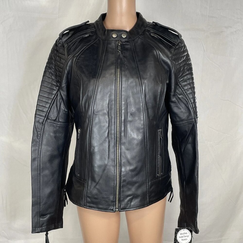 First MFG “Biker” Women’s Motorcycle Leather Jacket – Black – Size 3XL – NWT